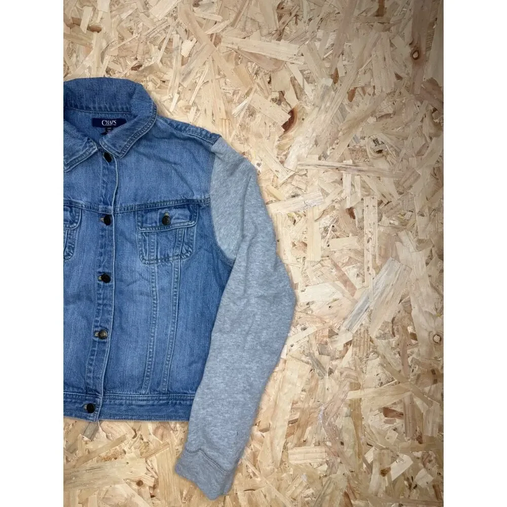 CHAPS Women's Light Wash Denim & Jersey Knit Sleeve Jacket Sz L - Picture 2 of 5